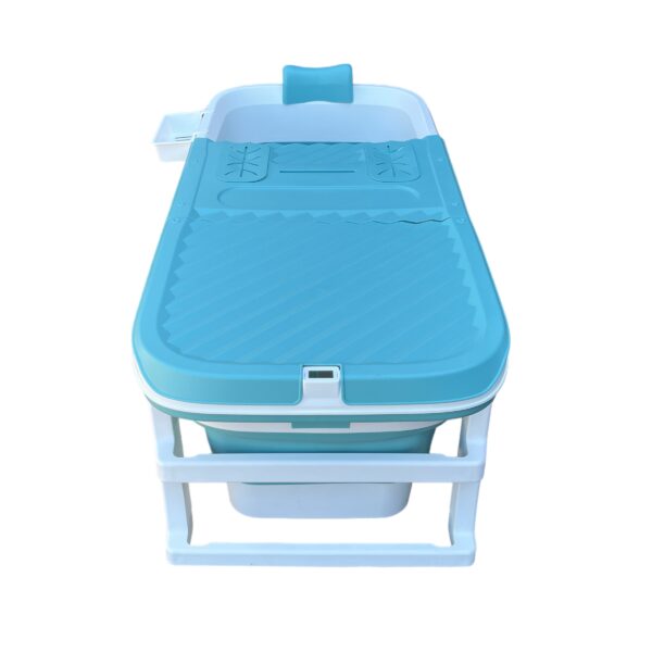 Originalt Foldebadekar med låg og termometer i ocean blue - 149 x 62 cm - Billede 3