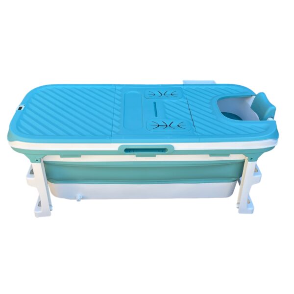 Originalt Foldebadekar med låg og termometer i ocean blue - 149 x 62 cm - Billede 7